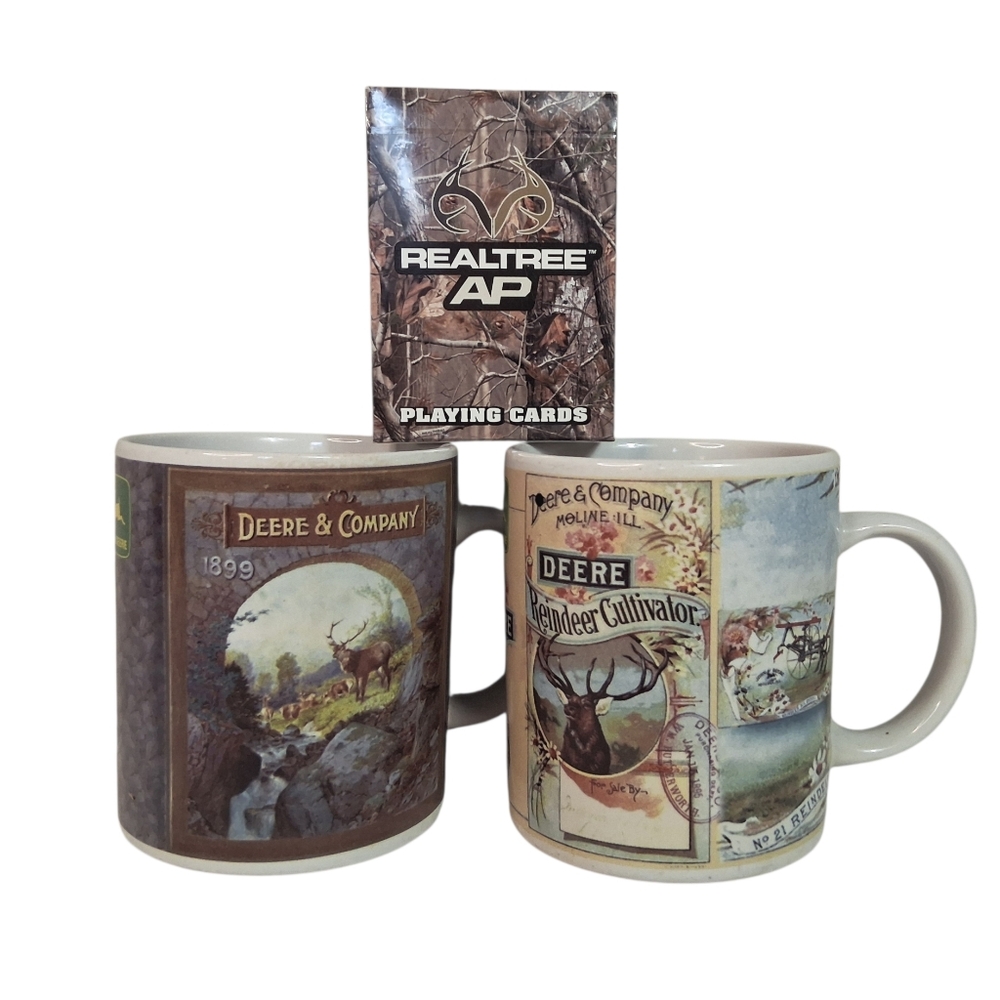 Vintage John Deere Coffee Mug - Wildlife Scene Farmhouse - Set of 2